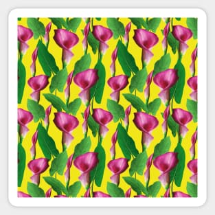 Watercolor Calla Lily Pattern On Yellow Background Sticker